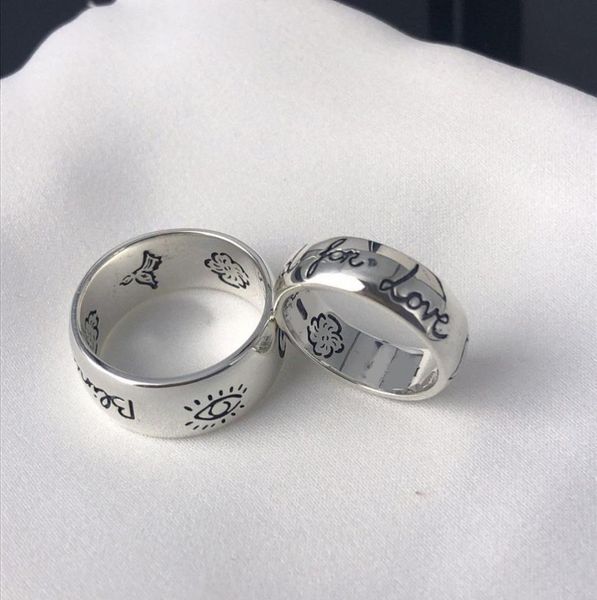 

engraved openwork wide narrow heart alphabet pattern ring vintage color women designer luxury rings without box1706988, Silver