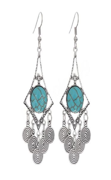 

vintage trendy dangle earring fashion alloy bohemian turquoise tassel earrings for women jewelry4085556, Silver