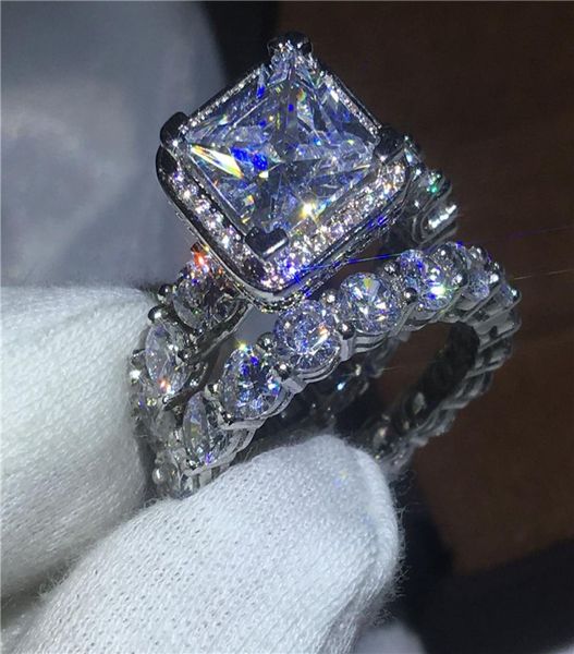 

2017 luxury jewelry female 925 sterling silver ring set 5a zircon cz stone engagement wedding band rings for women bridal2821429, Slivery;golden