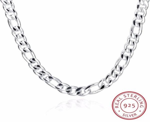 

24quot pure real 925 sterling silver figaro chains necklaces women men jewelry boy friend gift 60cm 10mm colier whole y200912331162587940