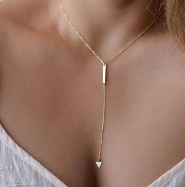 

contracted chokers necklace pendants metal geometry triangle tassel women039s brief paragraph jewelry5732013, Golden;silver