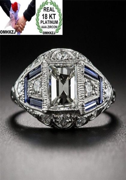 

omhxzj whole european solitaire rings fashion woman man party wedding gift square white blue z zircon 18kt white gold ring4816418, Golden;silver