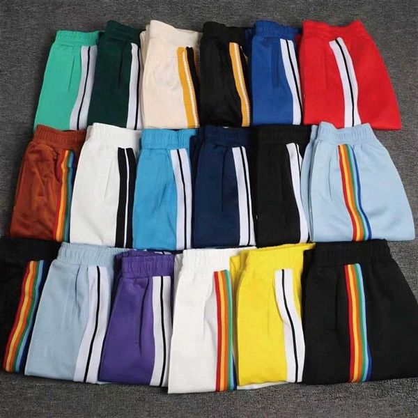 

designer men long sport fashion high street womens mens rainbow palm angel jogger stripes drawstring asian sweatpants size s-xl lulus894, Black;white