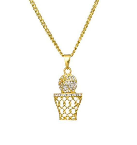 

sports basketball men pendant necklace fashion hip hop jewelry personality design full rhinestone 60cm long chains punk necklaces 9845299, Silver