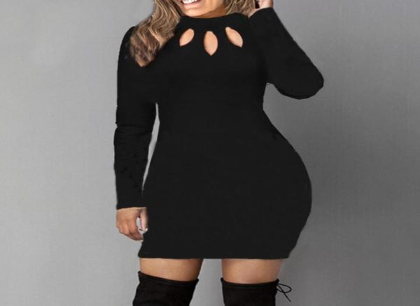 

bodycon dress women long sleeve solid color dresses spring autumn hollow out round neck black mini dress cotton s  l 5xl y124587995, Black;gray
