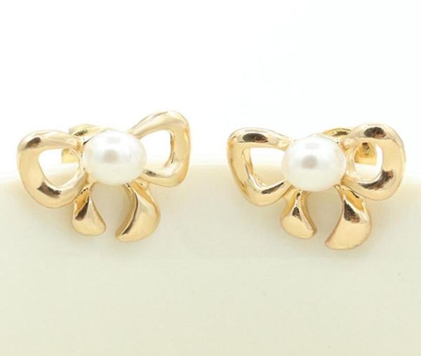 

big pearl earrings cute hollow bow knot earring stud gold plated for women girls party ear jewelry 404218, Golden;silver
