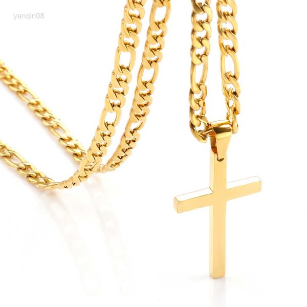 

pendant necklaces cross pendant waterproof nk necklaces for men women basic punk stainless steel figaro chain fashion jewelry accessories gi, Silver