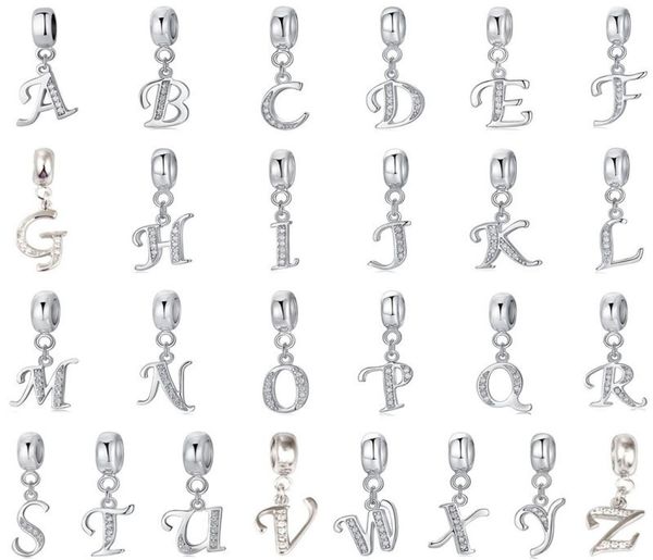 

authentic 925 sterling silver charm bead vintage az letter dangle charms crystal fit pandora original bracelet fine jewelry loose1221333, Bronze;silver