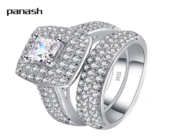 

pansh genuine 925 silver ring wedding band set for bridal girls and women ladys lover couple original pair jewelry r1492181322, Slivery;golden