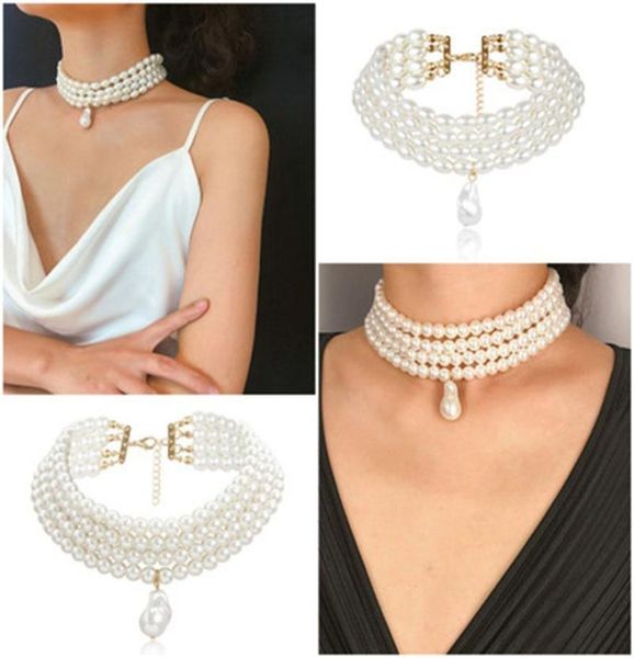 

multilayer riceshaped pearl shaped fashion simple choker for women round chain necklace chocker collar collier femm pendant neck7355353, Silver