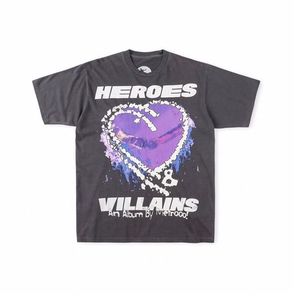 

23ss summer usa studios vintage print tee t shirt men streetwear casual washed short sleeve cotton tshirt jun 18, Black;brown