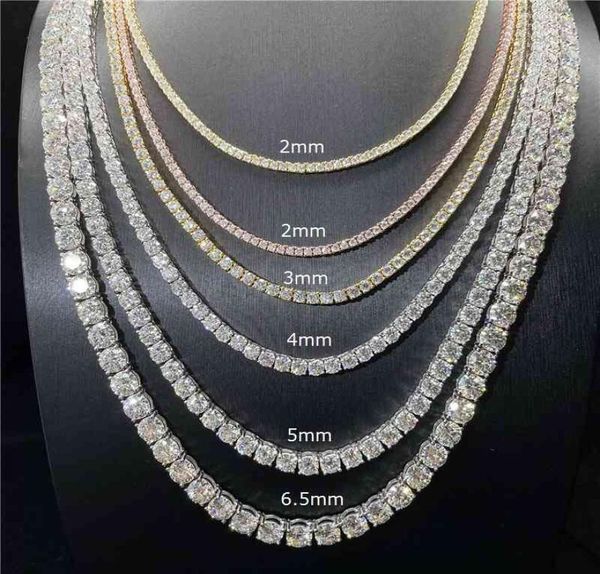 

hiphop one row 3mm d color tennis chain necklaces for men 925 silver iced out moissanite necklace pass diamond test4306962