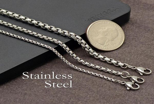 

20 pcs stainless steel necklace round box chain necklace stainless steel chain 161820222430 inch for men women y01248385241, Golden;silver