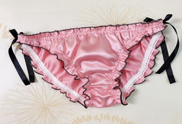 

silk satin ruffle panties laceup underwear briefs solid color low rise breathable underpants female lingerie4591934, Black;pink