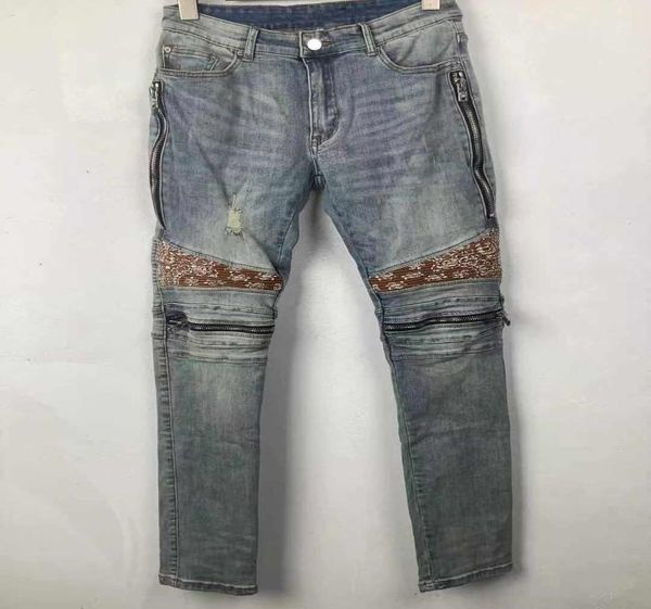 

mens jeans designer women long pants skinny knee zipper locomotive style straight ripped hole men vintage distressed denim jean cl1116749, Blue