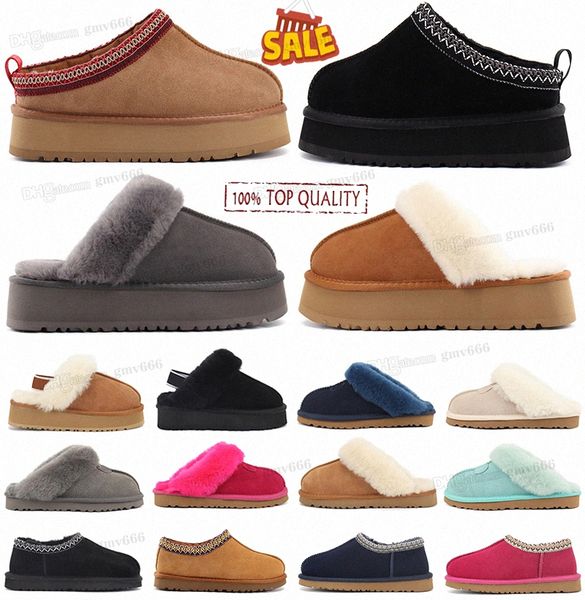 

designer fluffy slipper sandals australia platform slippers ultra mini tasman scuffs wool sheepskin fur real classic brand casual women outs, Black