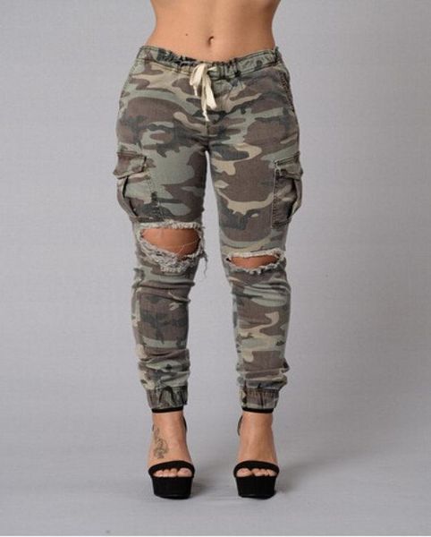 

2018 fashion camo denim skinny jeans woman camouflage jeans slim big hole pant plus size sxl3039560, Blue