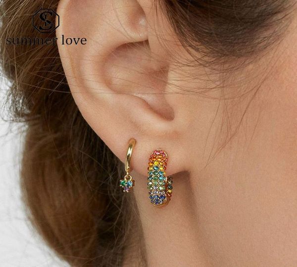 

summer rainbow colorful pave crystal cooper mini huggie hoop earrings for women boho big circle dangle earrings wedding jewelry8669316, Silver