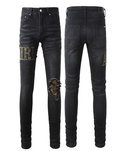 

luxurys designers jeans casual jeans knee holes washed destroyed pants letter star slim fit pant long zipper denim straight size 29888637, Blue
