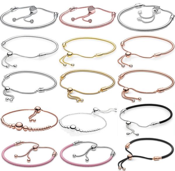 

pave heart star string of beads sliding clasp adjust bracelet fit fashion 925 sterling silver bangle bead charm diy jewelry 20124631164, Black