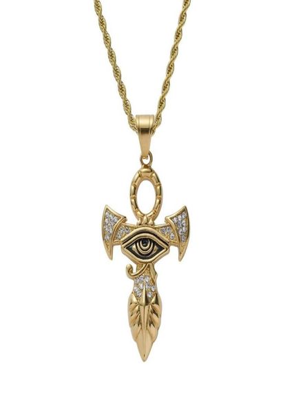 

hip hop horus eye pendant necklaces for men women luxury ankh cross pendant stainless steel gold hrus egyptian style necklace jewe3132795, Silver
