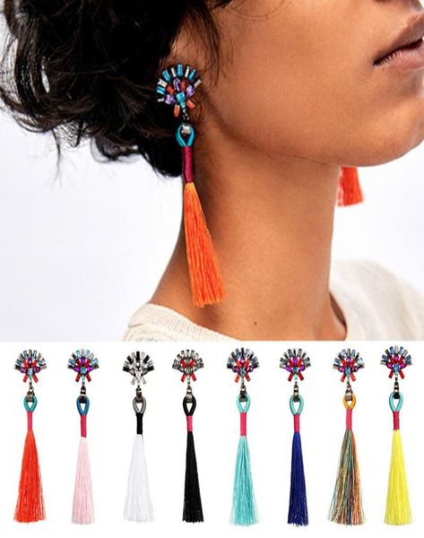 

boho colorful crystal long tassels punk drop earring temperament women long dangle earrings famale ladies trendy jewelry accessori7586093, Golden;silver