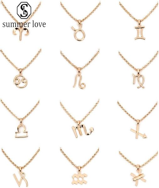 

12 constellation necklaces pendants elegant fashon alloy zodiac sign choker necklaces for women girls jewelry gifty2772648, Silver