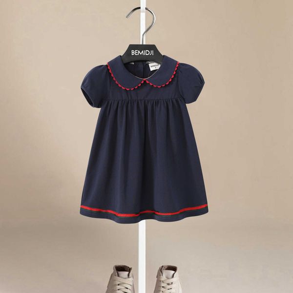 

girl's dresses summer new baby girls dress solid color doll collar short sleeve cute party kids dresses for girls princess children, Red;yellow