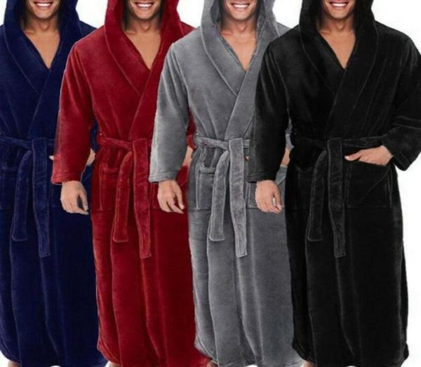 

men soft coral fleece solid color pockets long bath robe home gown sleepwear mens pajamas pyjamas set sleepwear set loungewear7032866, Black;brown