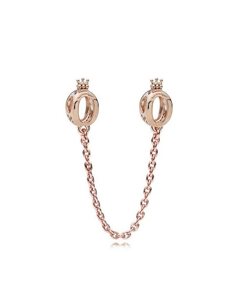 

fit sterling silver bracelet rose gold crown safety chain european ser clip lock charm fits p bracelet jewelry findings 6243630, Black