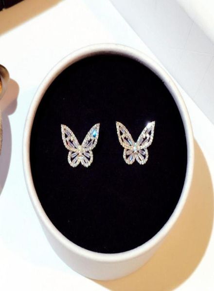 

super glittering new ins fashion luxury designer diamond zircon lovely beautiful butterfly stud earrings for woman girls5618631, Golden;silver