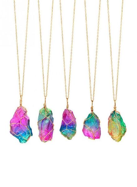 

pendant necklaces fashion rainbow stone colorful natural stone alloy women necklace1731090, Silver