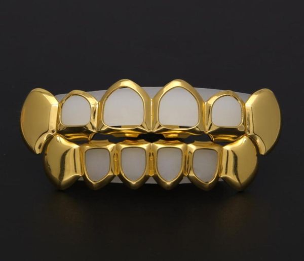 

new hip hop custom fit grill four hollow open face gold mouth grillz caps bottom with silicone vampire teeth set9563883, Black