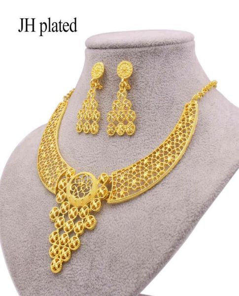 

jewelry sets dubai 24k gold color ornament for women necklace earrings african wedding bridal party luxury gifts jewellery set53581068904, Black