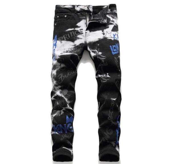 

jeans for men printing embroidered pants homme slim denim trousers biker male straight casual designer comfortable x09349240, Blue