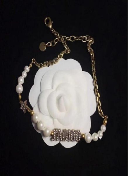 

2021 chain alloy electroplate branded letters pearl stars zirconia studded necklaces and bracelets with packaging4767590, Silver