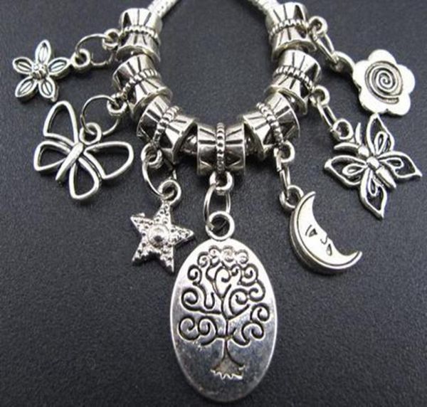 

metals moon tree star butterfly charms big hole loose beads 100pcslot tibetan silver fit european bracelet6228757, Black