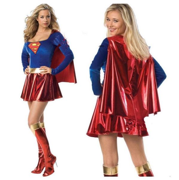 

supergirl cosplay costumes super woman fancy dress with boots girls halloween theme costume uniform clothes4572375, Black;red