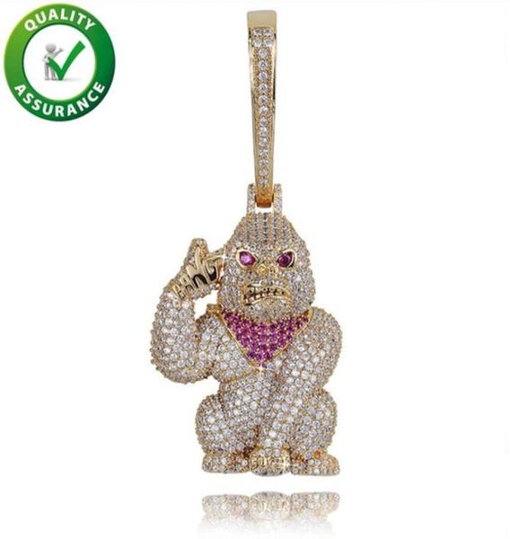 

iced out big pendants designer jewelry hip hop bling monkey pendant luxury necklace cuban link chain gorilla animal men women acce5089344, Silver