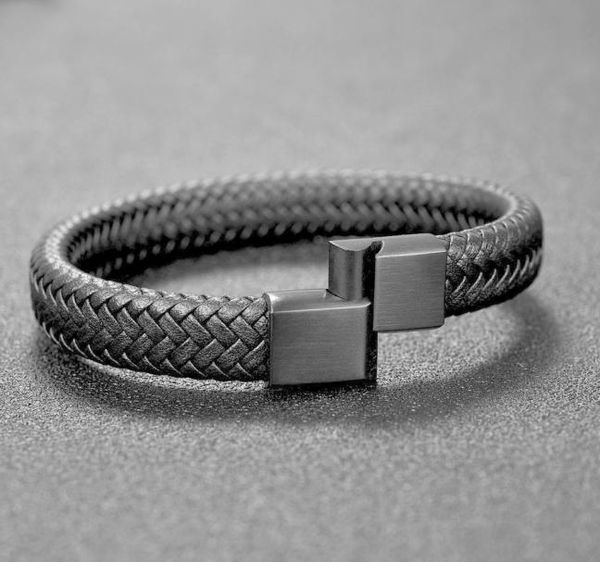 

2020 punk men jewelry blackbrown braided leather bracelet stainless steel magnetic clasp fashion bangles 18522205cm3257915, Black