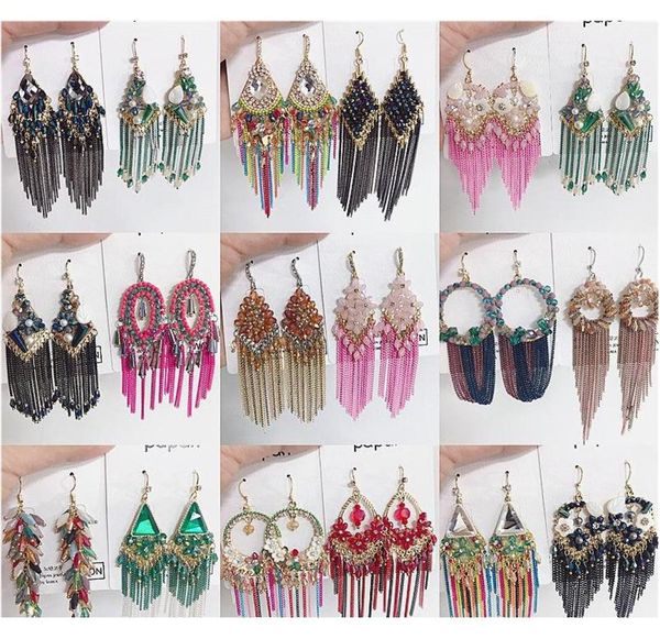 

luxury retro long crystal tassel bohemian earrings celebrity style handmade tassel earrings mix jewelry wholes for women hdljk5618075, Silver