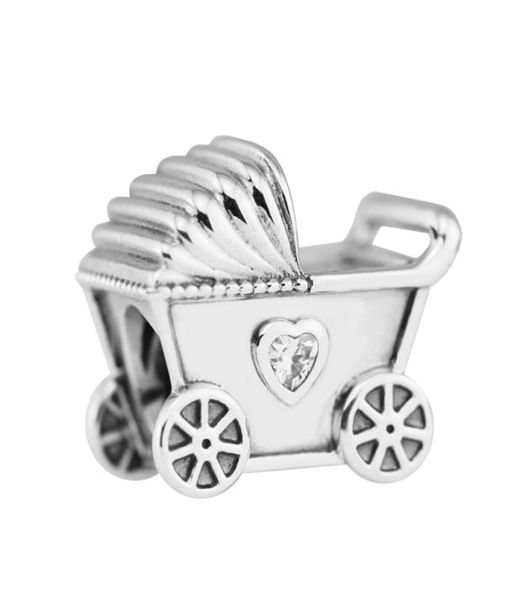 

baby's pram clear cz silver beads fit bracelet charms sterling-silver-jewelry for woman jewelry making baby car charm7898081