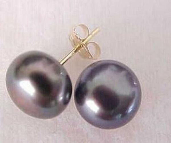 

89 mm tahitian black pearl stud earrings 14k goldbox01235602114, White