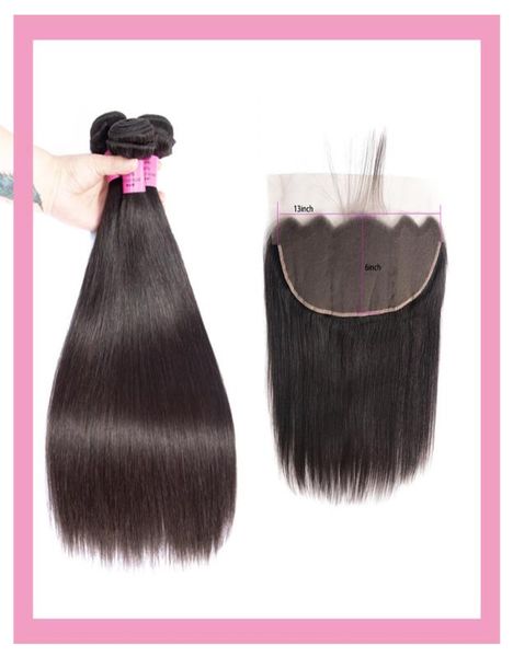 

malaysian human hair 3 bundles with 13x6 lacec frontal pre plucked straight virgin hair wefts with 13x6 lace closure with baby hai3738533, Black;brown