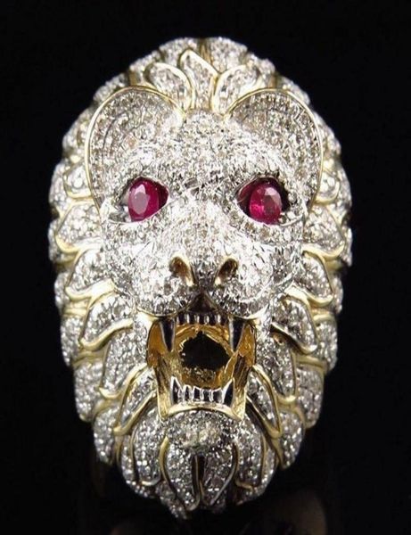 

domineering rhinestone crystal men ring creative lion head rings84339018754676, Silver