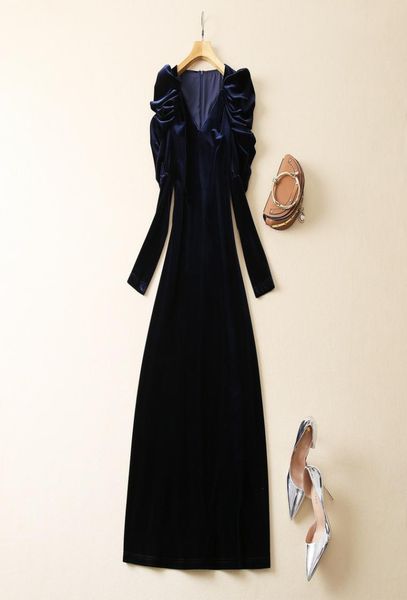 

casual dresses european and american women039s clothing for autumnwinter 2022 longsleeved puffed sleeve vneck fashion velvet3090856, Black;gray