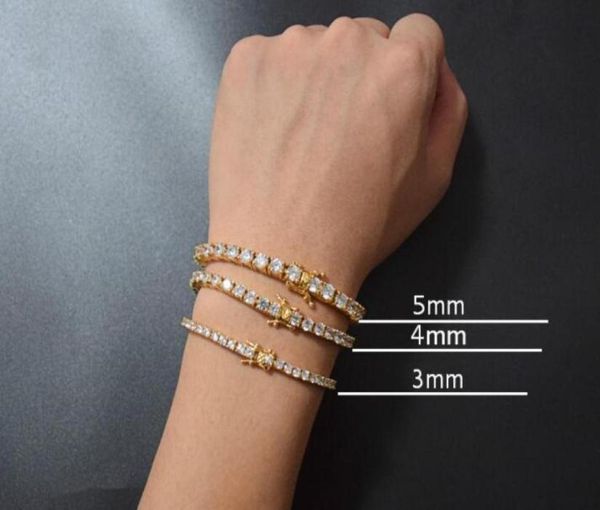 

5mm 4mm 3mm iced out tennis bracelet zirconia triple lock hiphop jewelry 1 row cubic luxury men bracelets67040806151628, Black