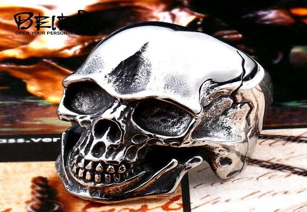 

beier 316l stainless steel ring biker ring cool punk man039s skull stainless steel hapspecial fashion jewelry br83472325893, Golden;silver