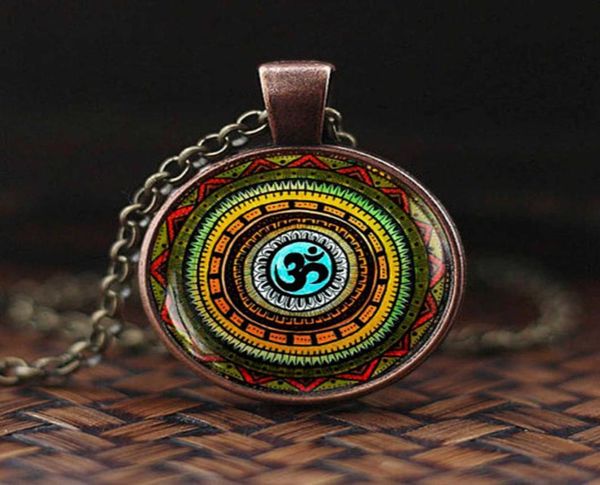 

2019 vintage buddhism necklace chakra glass cabochon pendant jewelry om india yoga mandala necklaces gift2776703, Silver