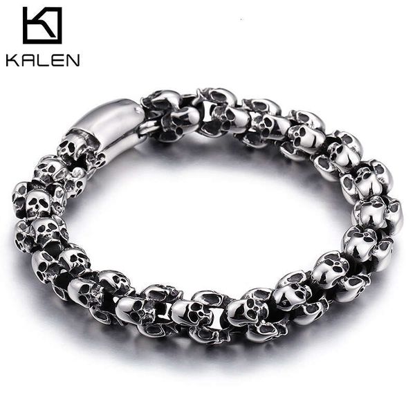 

fashion skull head mens bracelet 18.5-24.5cm long titanium steel bracelet ing, Black